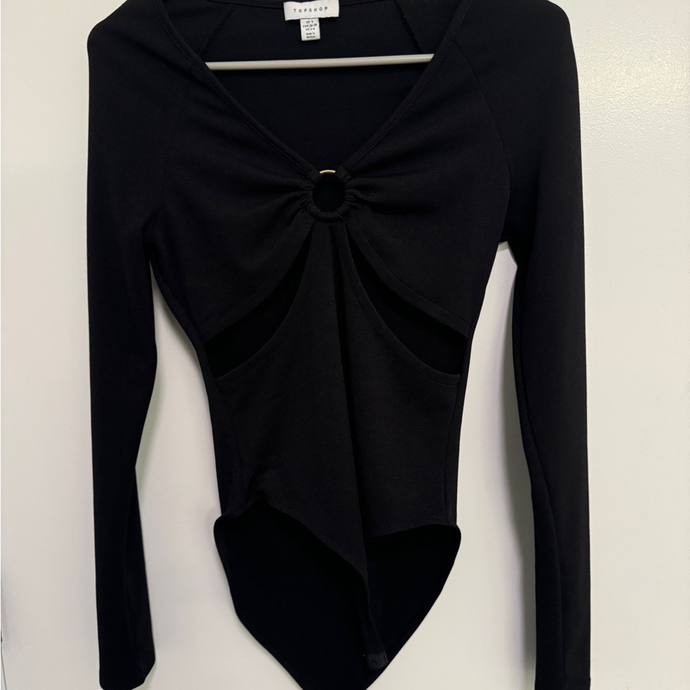 Topshop Black Asymmetrical Cut Out Long Sleeve Bodysuit
